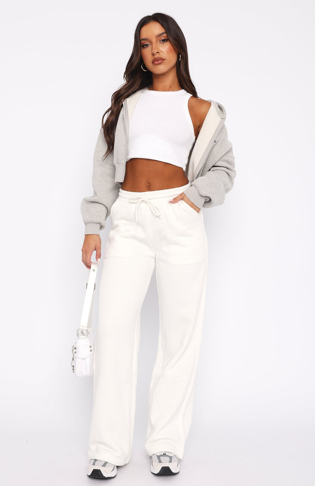 You'd Love It Here Sweatpants - White | High Rise Wide Leg Cotton Lounge Pants