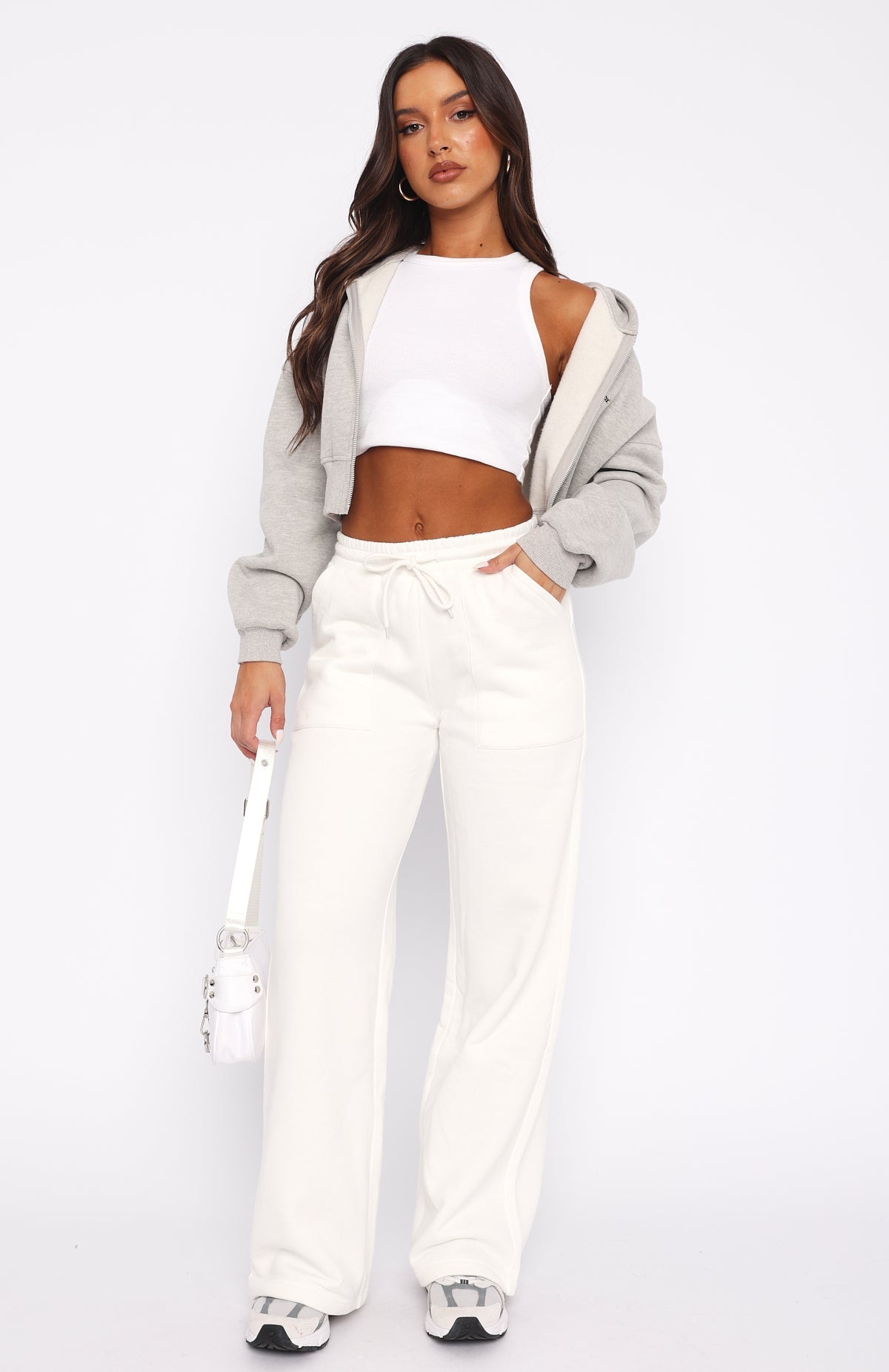 You'd Love It Here Sweatpants - White | High Rise Wide Leg Cotton Lounge Pants