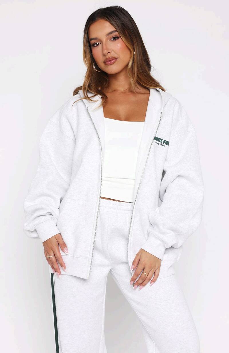 Lucky Thirteen Charise Zip Front Hoodie - Grey Marle | Women's Oversized Fleece Hoodie
