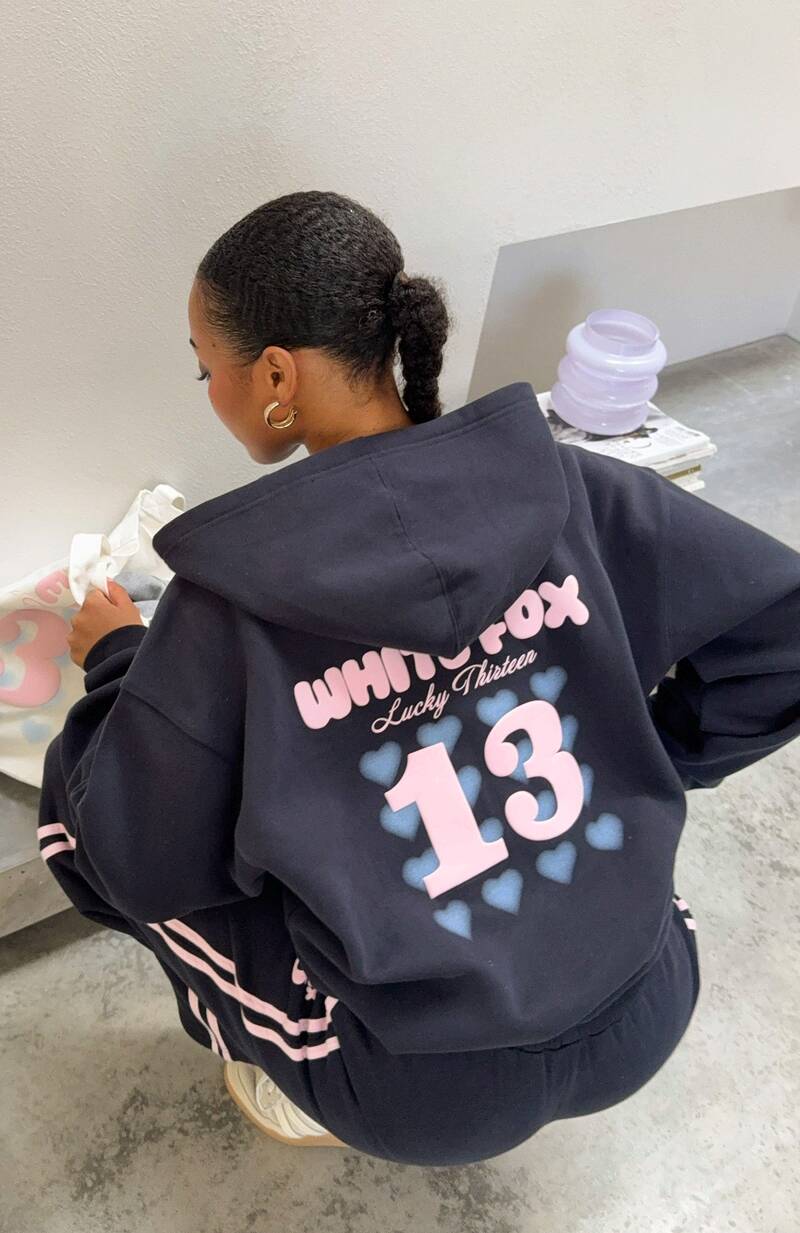 Lucky Thirteen Charise Zip Front Hoodie - Navy | Women's Oversized Fleece Hoodie