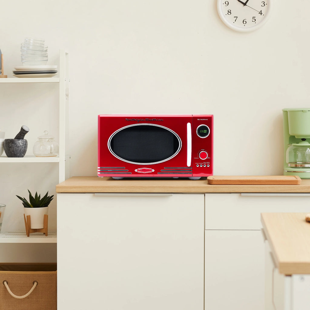 Nostalgia Retro Microwave for Countertop 0.9 cu ft Vintage Microwave, Red