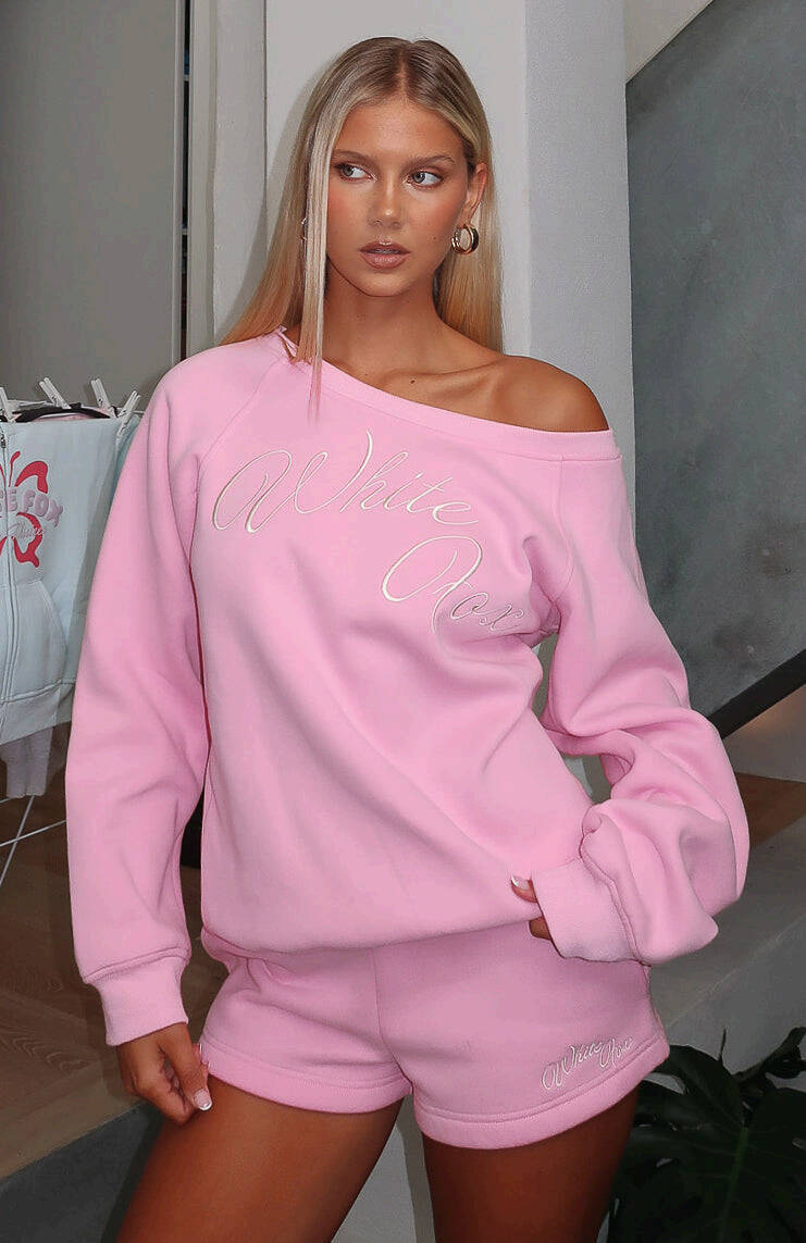 Lucky Thirteen Elsa Off Shoulder Sweater - Candy Pink | Women's Ribbed Lounge Top