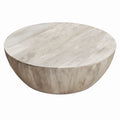 The Urban Port 36 Inch Round Mango Wood Coffee Table, Subtle Grains, Distressed White-Color:Light Brown