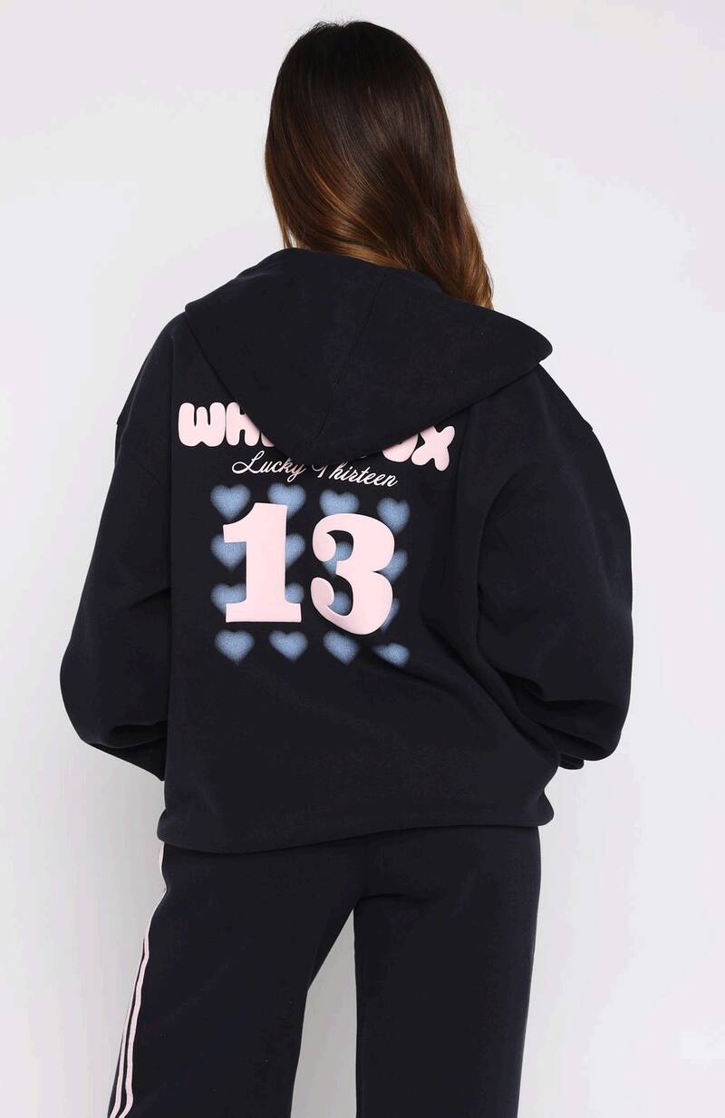 Lucky Thirteen Charise Zip Front Hoodie - Navy | Women's Oversized Fleece Hoodie