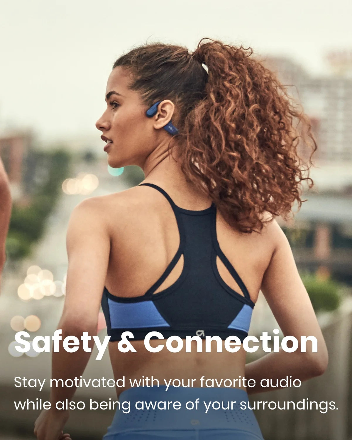 Shokz OpenRun Mini Bone Conduction Waterproof Bluetooth Headphones for Sports with Cooling Wristband (Blue, Mini)