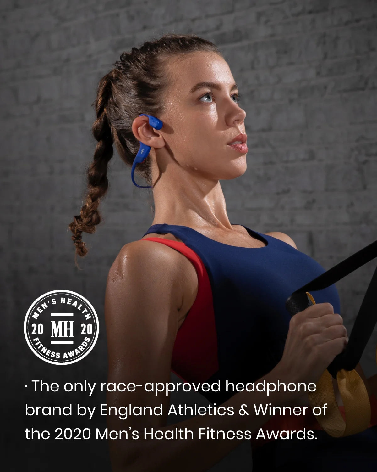 Shokz OpenRun Mini Bone Conduction Waterproof Bluetooth Headphones for Sports with Cooling Wristband (Blue, Mini)
