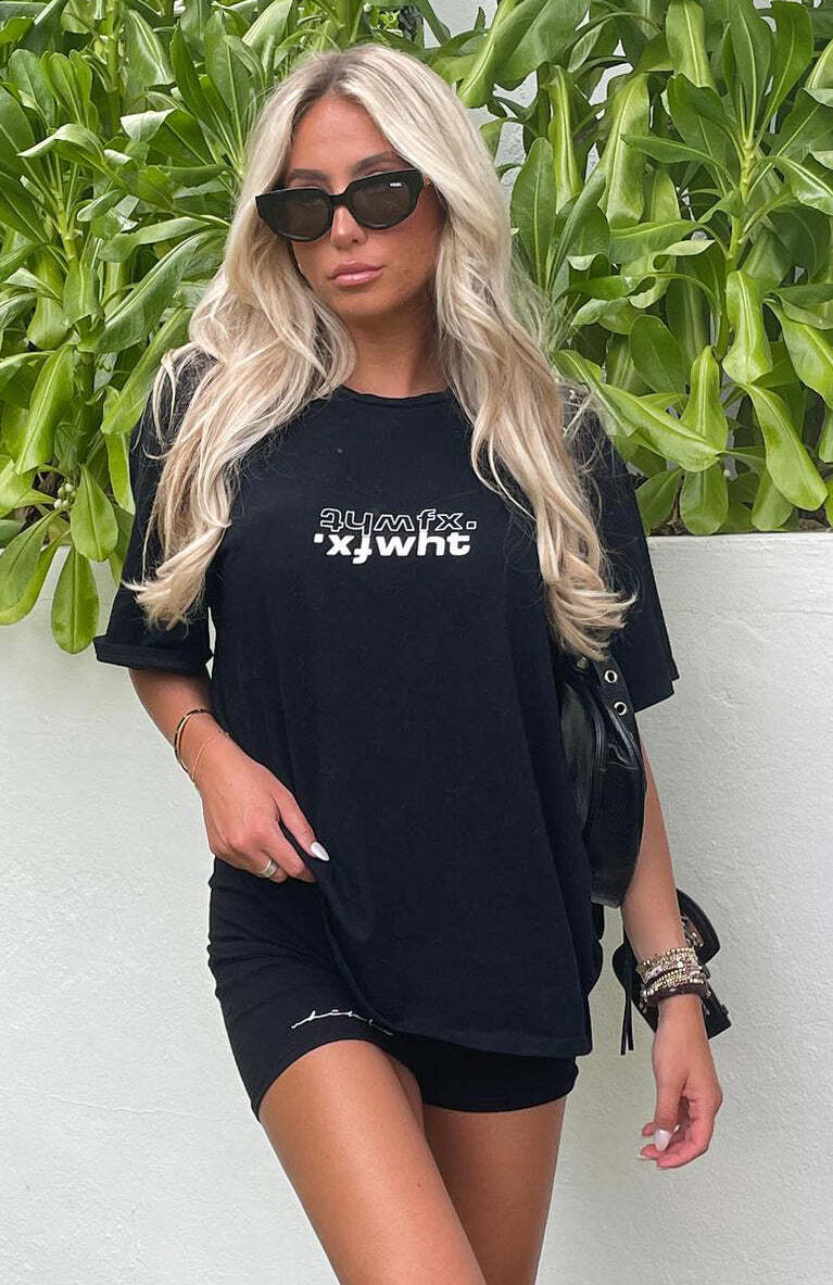 Catching Feelings Oversized Graphic Tee - Black | Women's T-Shirt