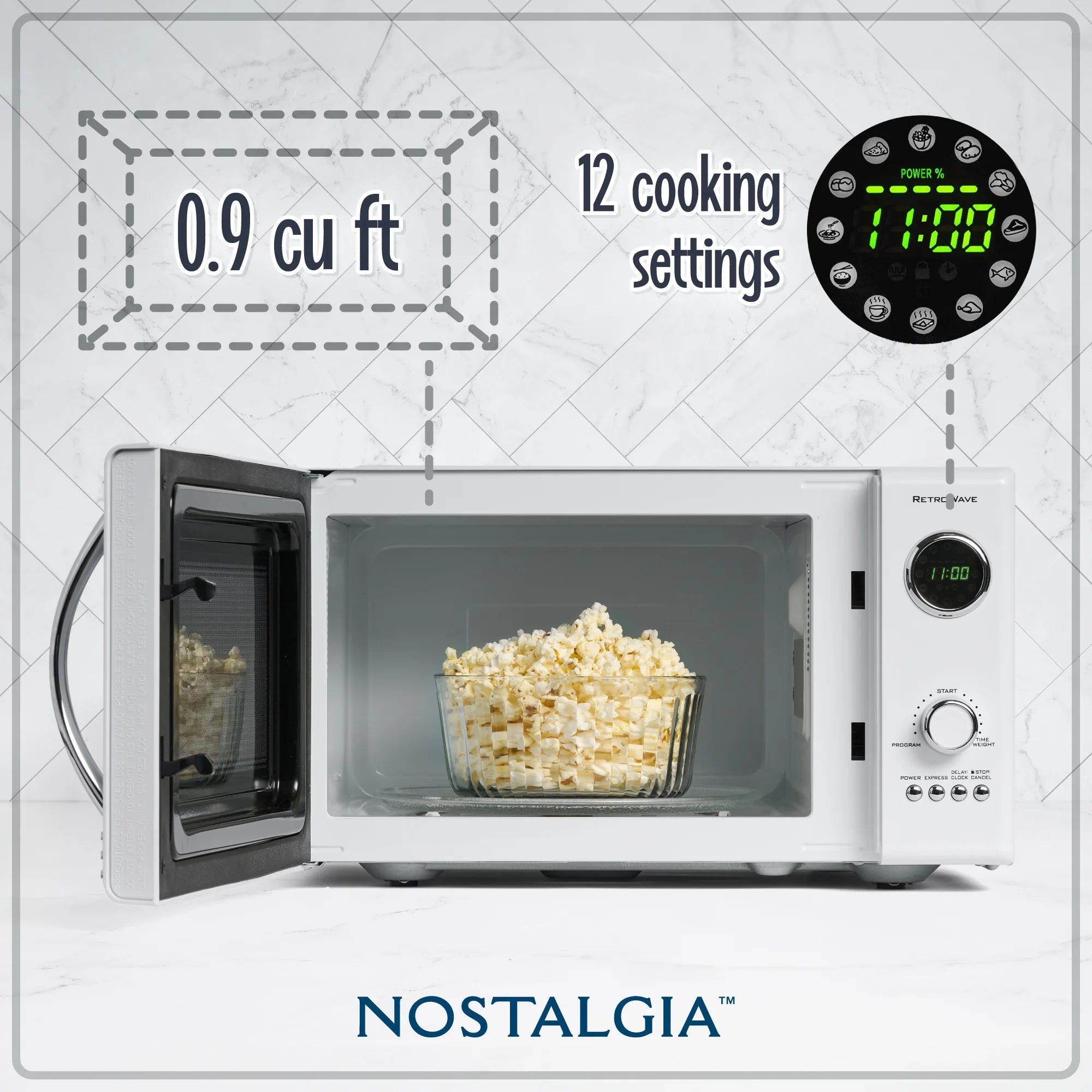 Nostalgia Retro Microwave for Countertop 0.9 cu ft Vintage Microwave, White