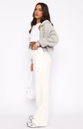 You'd Love It Here Sweatpants - White | High Rise Wide Leg Cotton Lounge Pants
