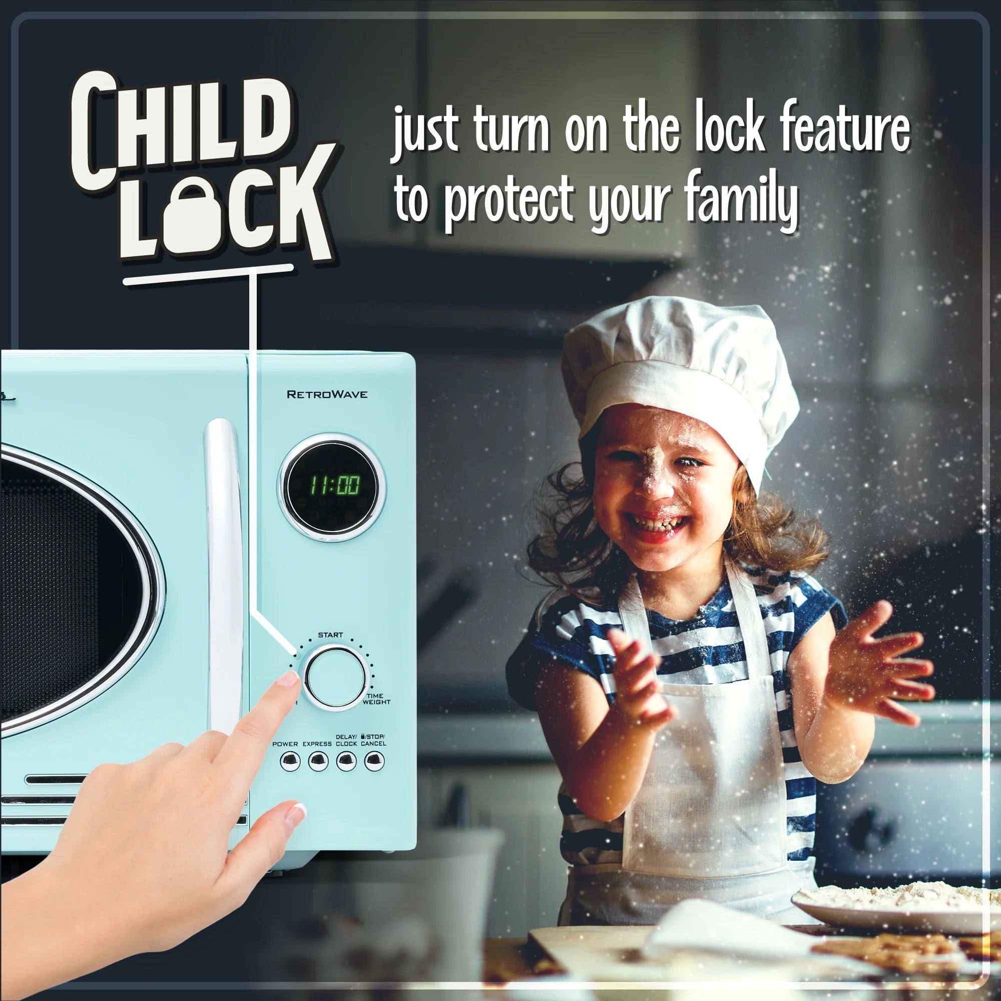 Nostalgia Retro Microwave for Countertop 0.9 cu ft Vintage Microwave, Aqua