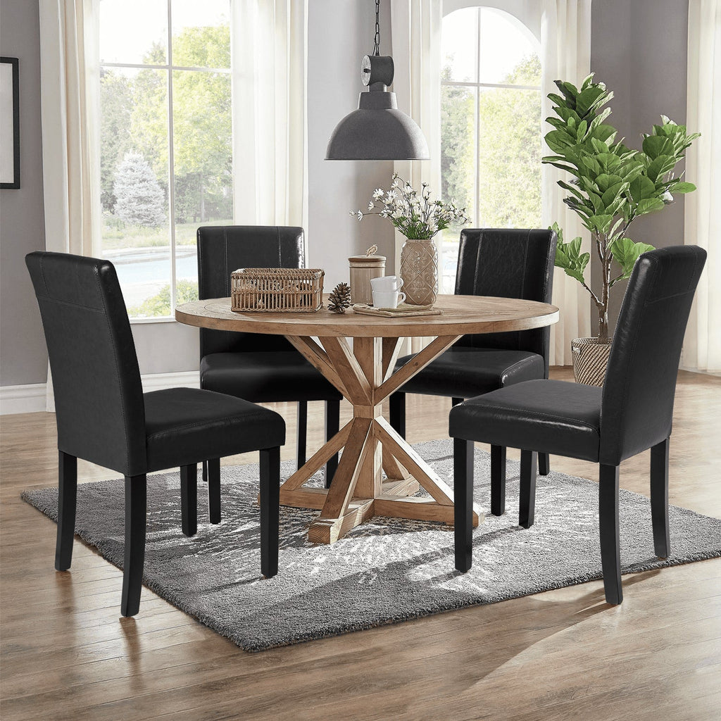 Lacoo Set of 4 Urban Style PU Leather Dining Chairs with Wood Legs, Black
