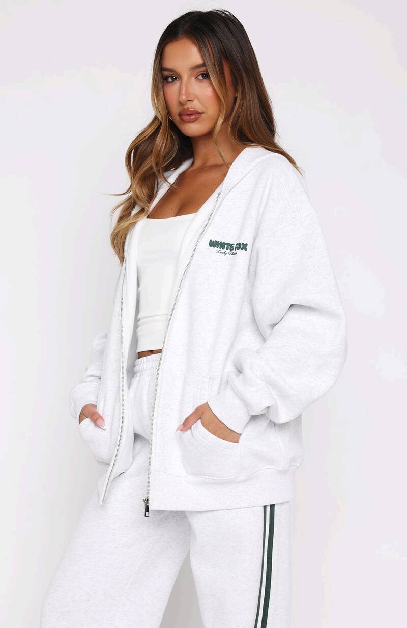 Lucky Thirteen Charise Zip Front Hoodie - Grey Marle | Women's Oversized Fleece Hoodie