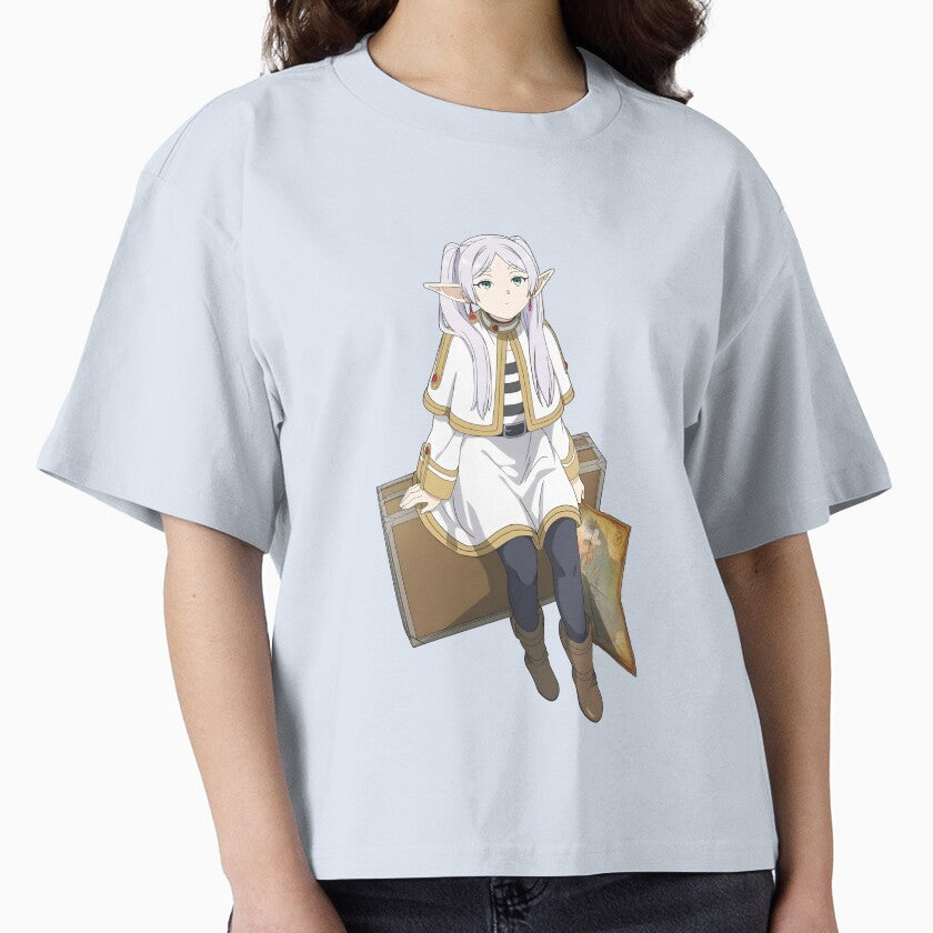 Elegant Elf Mage with White Robe and Staff Boxy T-Shirt