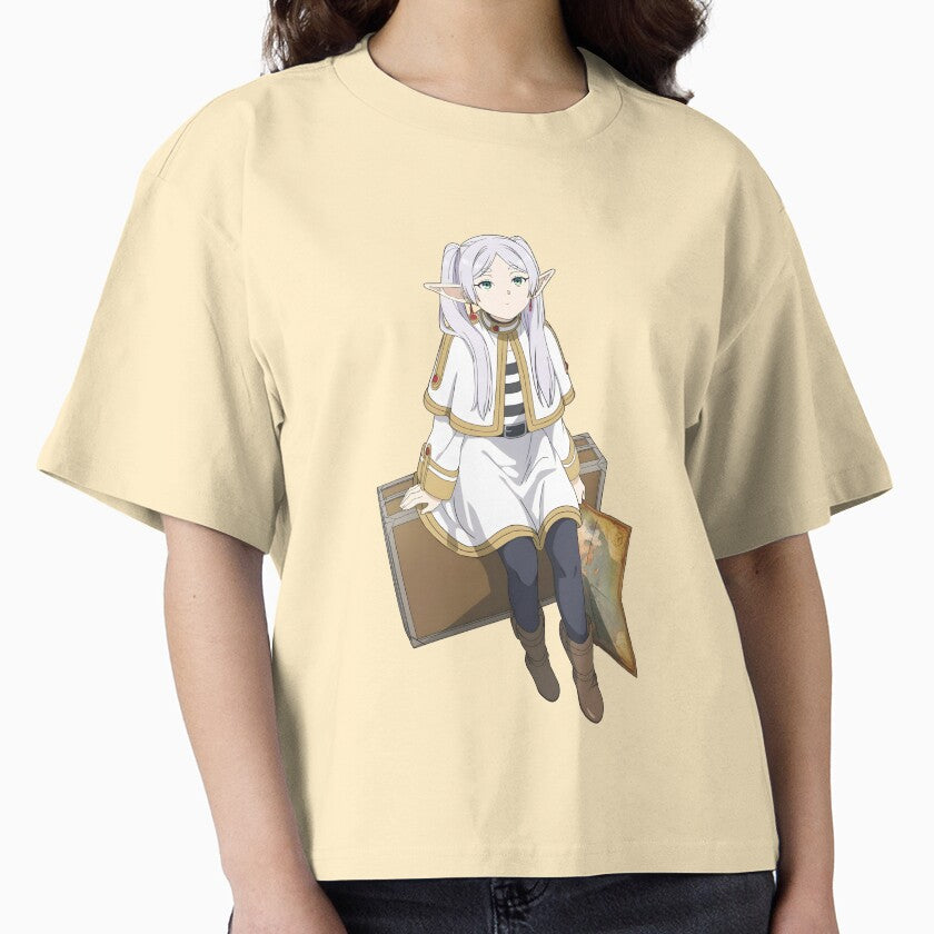 Elegant Elf Mage with White Robe and Staff Boxy T-Shirt