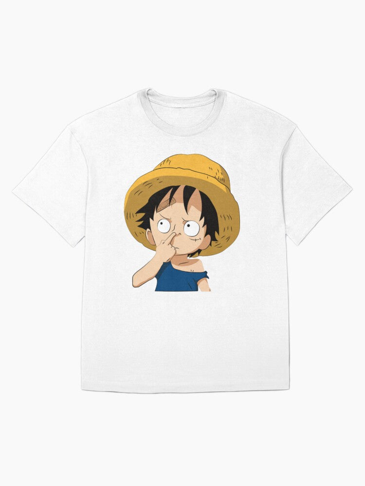 Luffy Picking Nose Humorous Tee, Playful Anime Oversized Shirt - - One Piece