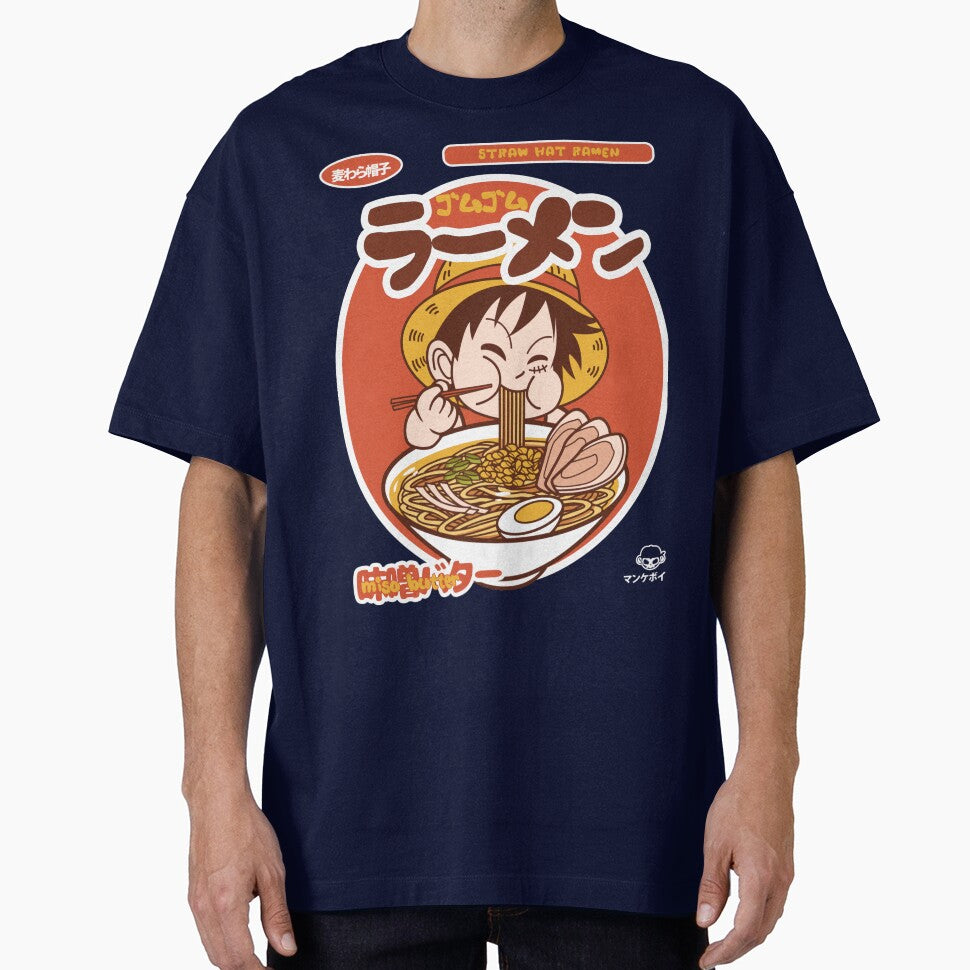 Straw Hat Ramen Shop Graphic Top, Trendy Oversized Anime Tee - - One Piece