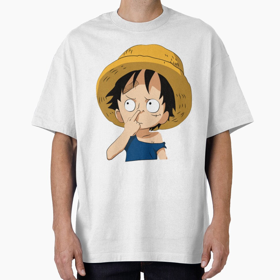 Luffy Picking Nose Humorous Tee, Playful Anime Oversized Shirt - - One Piece