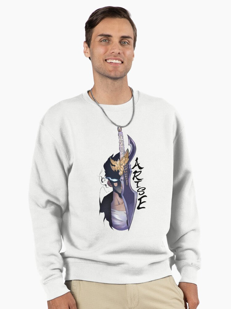 Premium Scribble Arise Graphic Pullover - Comfy Solo Leveling Hoodie - Solo Leveling White