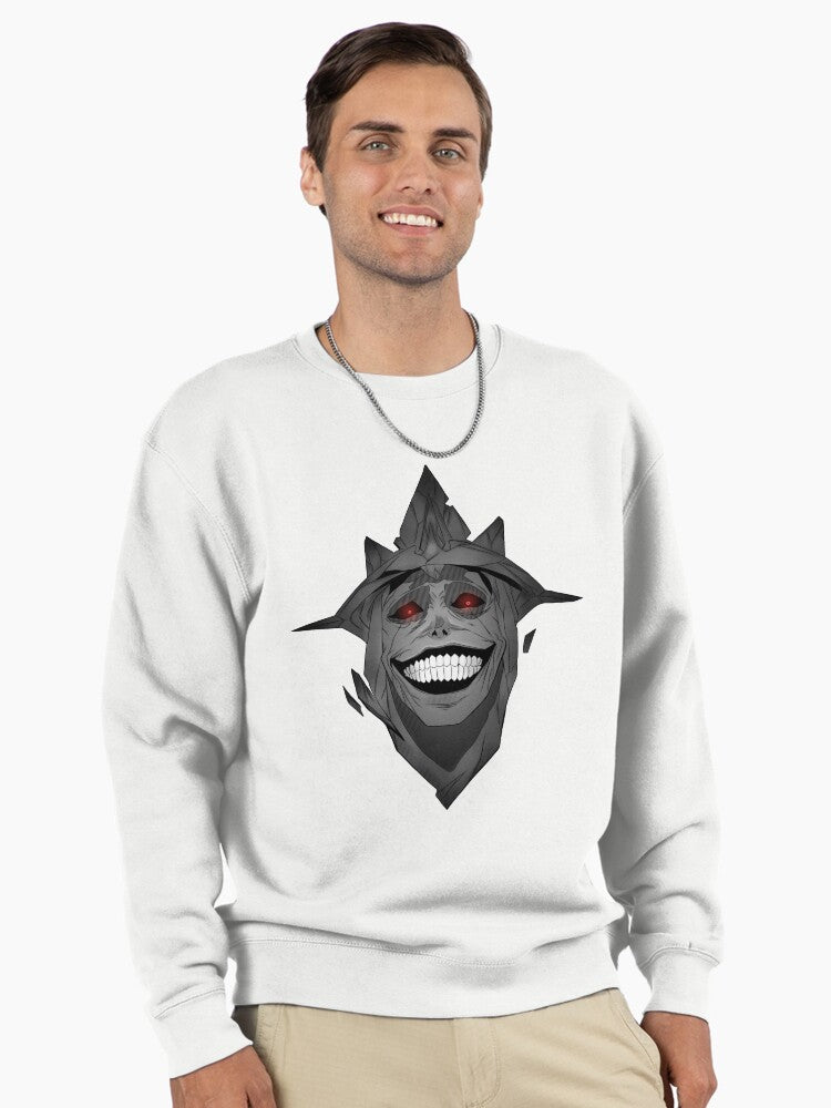 Scribble Red Eyes Glow Sweatshirt - Edgy Anime Pullover for Fans - Solo Leveling White