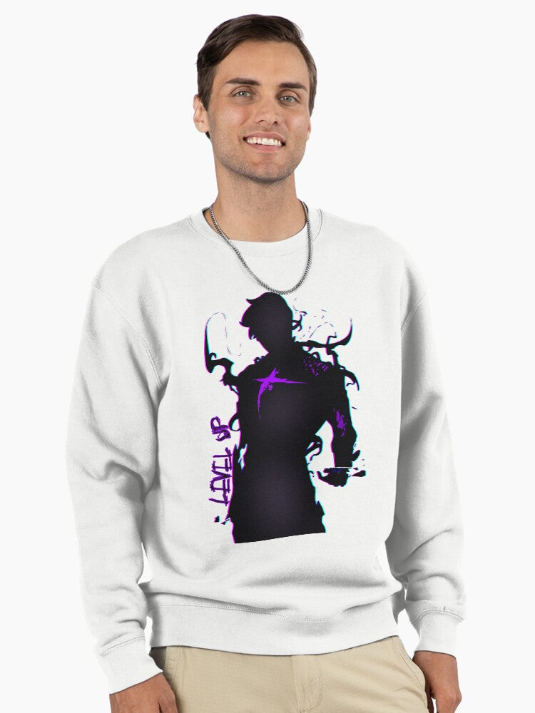 Doodle Level Up Graphic Sweatshirt - Unique Solo Leveling Gift Idea - Solo Leveling White